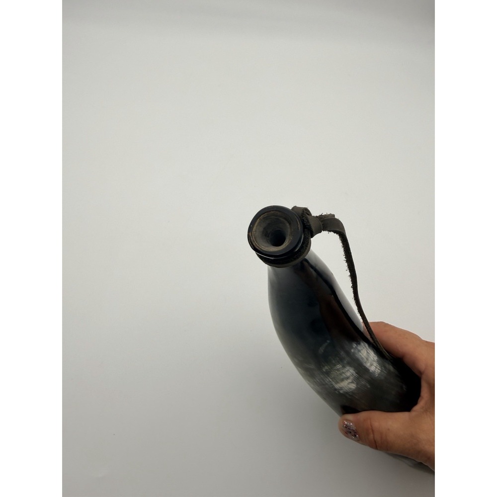 Bull Cow Horn Decorative Piece with Leather Strap Western Decor Horn Shofar - Picture 5 of 6